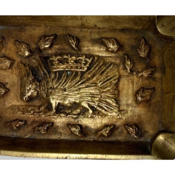 Vintage Brass Ashtray French Heraldic Porcupine Louis XII Royal Emblem Dish - Picture 5 of 5